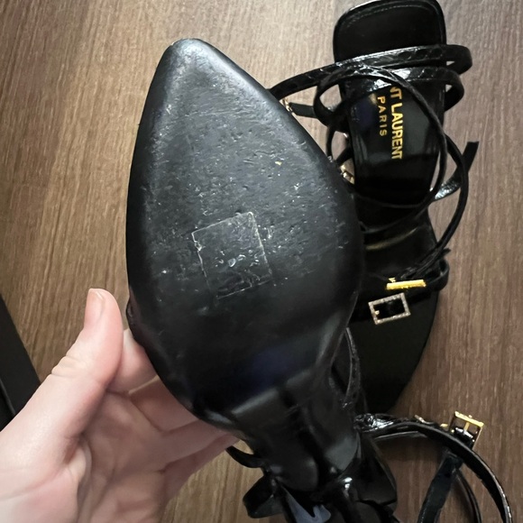 Saint Laurent "Giqua" Snakeskin Sandals with Crystal Trim 110MM - Picture 11 of 14